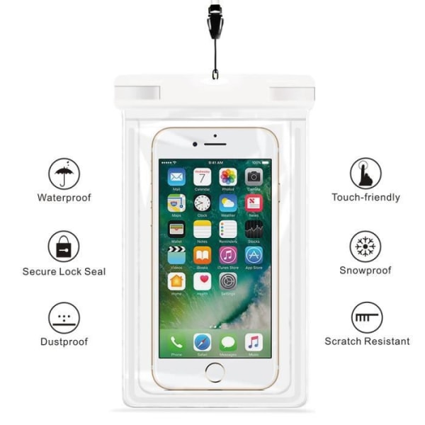 Telefon vattentät väska påse Vattentätt fodral skal för iPhone 8 7-6Plus, Galaxy J3-J5-S8 Honor 9 Xperia L1-XA1, ZC520TL ZB501KL -Vit