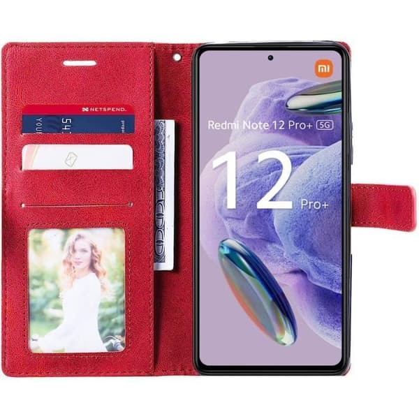 Coque för Xiaomi Redmi Note 12 Pro Plus 5G - E.F.Connection - Röd - Lädereffekt - Kortficka - Semi-rigid Röd
