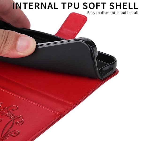 Coque för Xiaomi Redmi Note 14 Pro Plus 5G/Note 14 Pro+ 5G, Skydd i syntetiskt läder med röd fjärilsdesign Röd