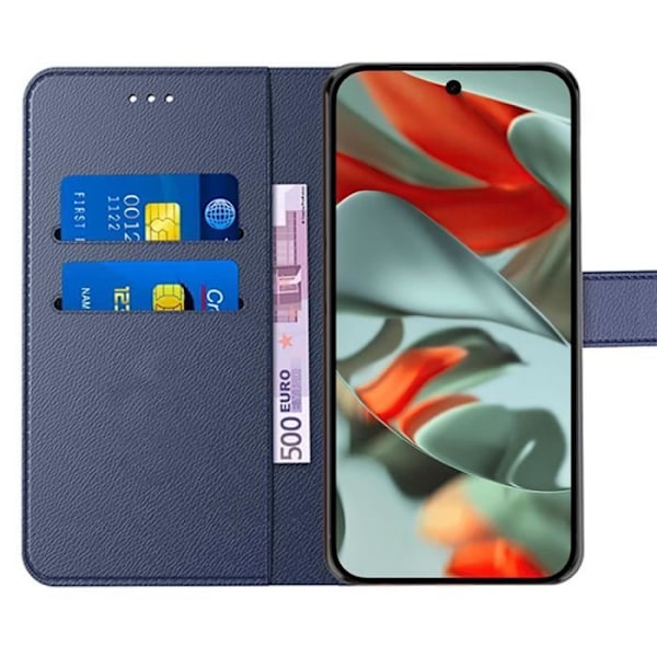 Fodral + 2 härdade glasögon för Google Pixel 9 Pro XL, Anti-Scratch Card-hållare Mjukt syntetiskt läder - Marinblå