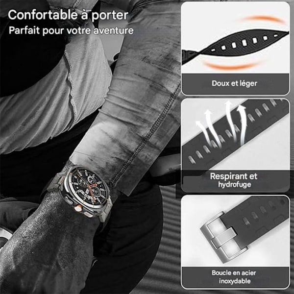 Armband för Samsung Galaxy Watch Ultra 47mm, Klassisk Spänne Justerbar Längd Mjuk Silikon Svart Svart