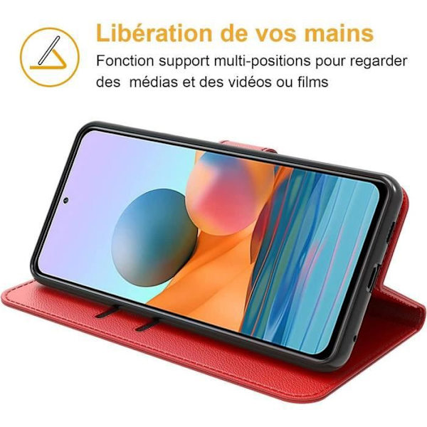 Förpackning 2 härdade glasögon + fodral för Redmi Note 10 Pro 5G (6,67") Röd 360 graders skydd Mjukt lädereffekt Röd