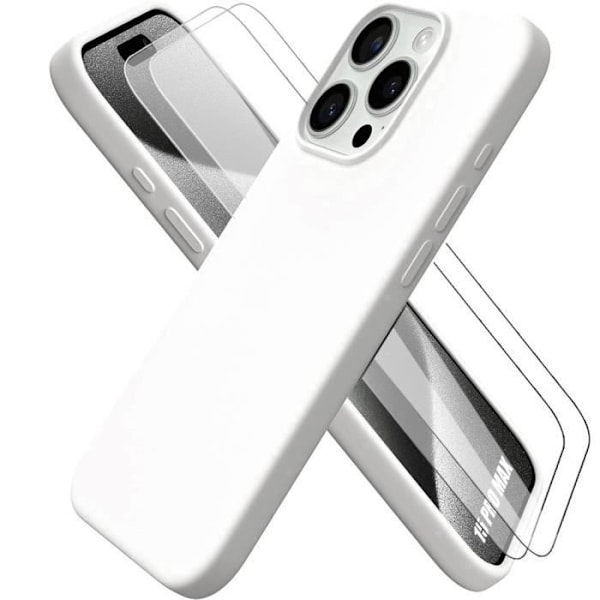 Skydd - iPhone - 15 Pro Max - Silikon TPU - Vit - Skyddsglas Tempererat Vit