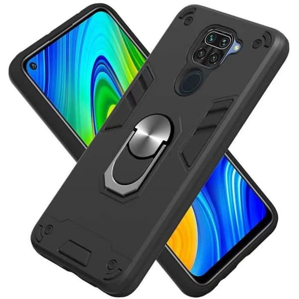 Coque - Xiaomi - Redmi Note 9 - Hybride - Stötsäker - Tunn stödhank Svart