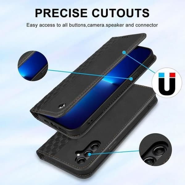 Coque - E.F.Connection - för Xiaomi Redmi A3 - Lädereffekt - Stötresistent - med 2 Härdade Glas Svart