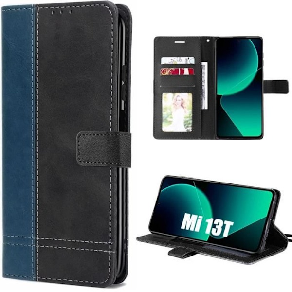 Skyddsfodral för Xiaomi 13T - E.F.Connection - Fällbart Tvåfärgat Etui - PU Läder - Stötskydd - Inbyggd Stöd marinblå