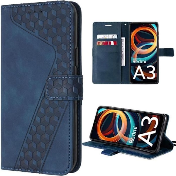 Skydd för Xiaomi Redmi A3 - MÄRKE - Geometrisk Design - PU Läder - Kortficka - Inbyggt Stöd marinblå