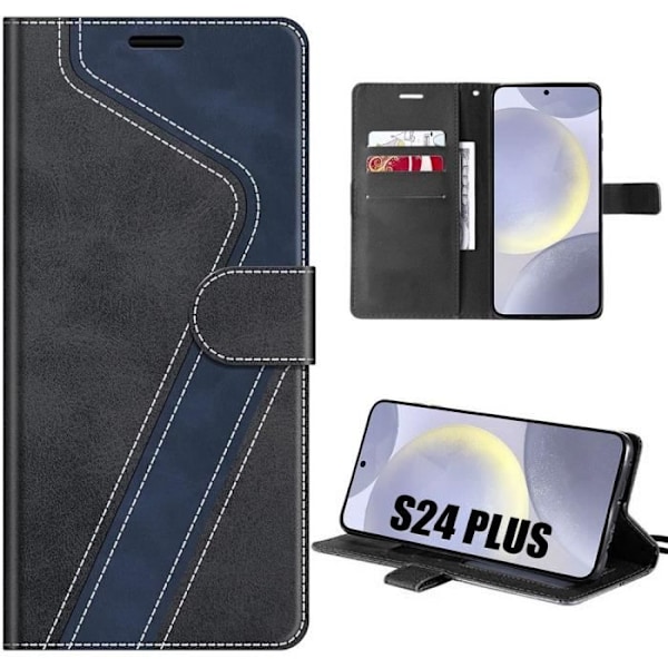 Skyddsfodral - Samsung - Galaxy S24 Plus - Flexibelt - Stötsäkert - Svart-Marineblå PU-läder Marinblå, svart