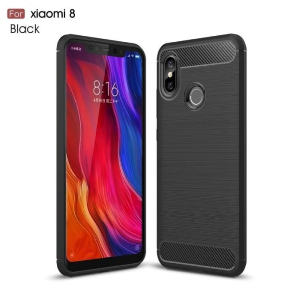 Xiaomi Mi 8 Carbon Fiber Resilient TPU Shockproof Protective Armor Case til Xiaomi Mi 8 6.21" Sort Svart