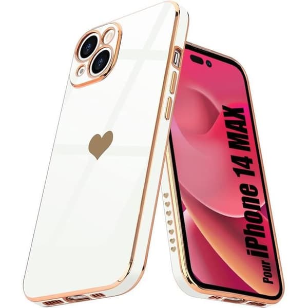 Skyddande skal - E.F.CONNECTION - för iPhone 14 - Hjärtmönster - Stötsäker - Vit - Slim Vit