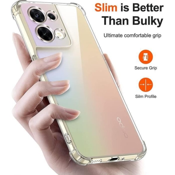 Fodral för OPPO Reno 8 5G Transparent 4 förstärkta hörn + 2 härdade glasögon Transparent