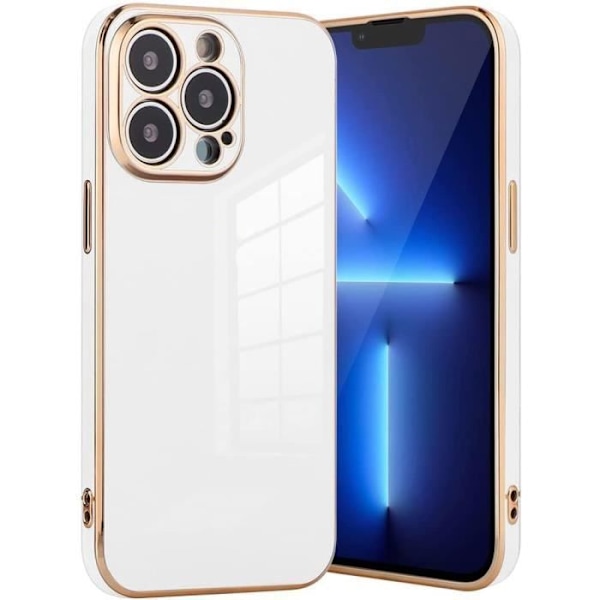 Beskyttelsescover til iPhone 13 Pro - E.F.CONNECTION - Hvid - Blød TPU - Luksus guldkant Vit