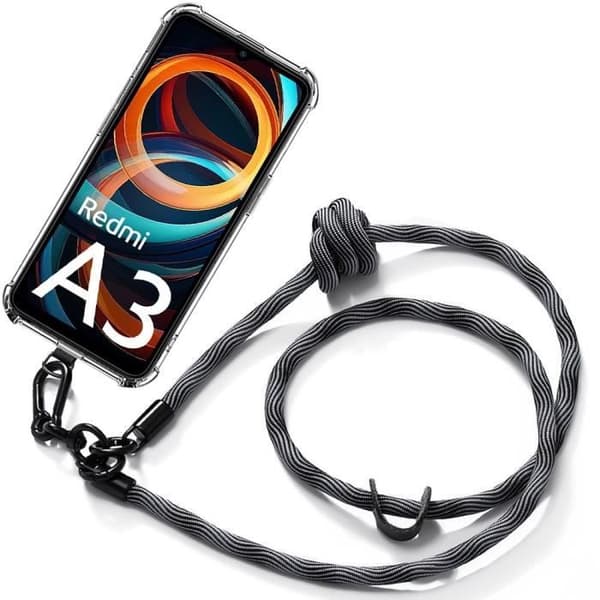 Coque för Xiaomi Redmi A3 - E.F.CONNECTION - Transparent silikon - Stöttålig skydd - Avtagbar rem - Grå Klart, grå