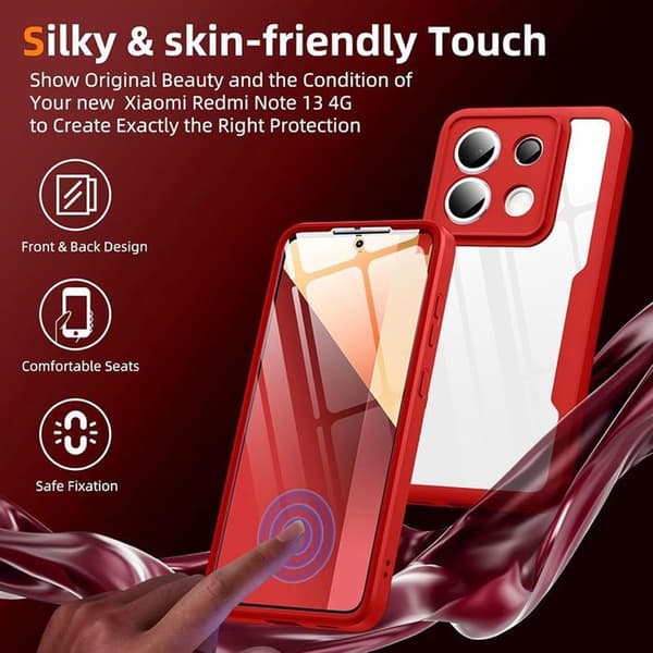 Coque - E.F.CONNECTION - för Xiaomi Redmi Note 13 4G - 360° skydd - Förstärkt kant - Röd Röd