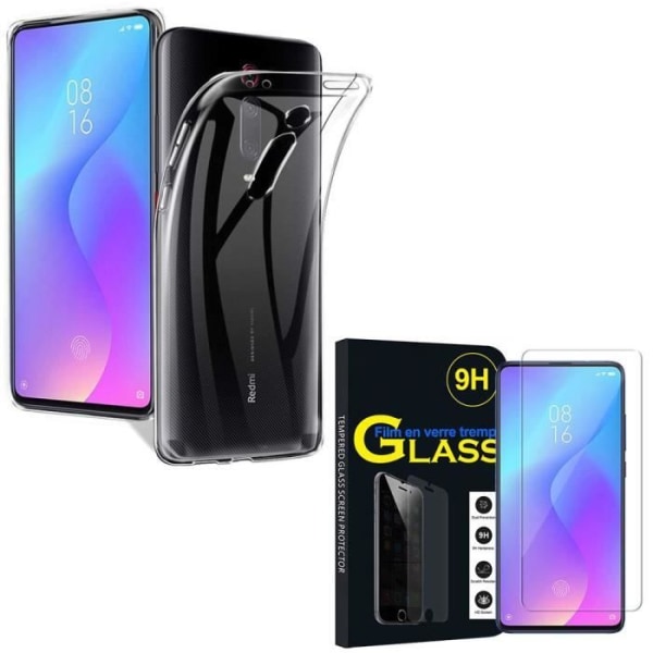 För Xiaomi Redmi K20- Redmi K20 Pro- Mi 9T- Mi 9T Pro 6.39": UltraSlim Gel Silikonfodral - TRANSPARENT + 1 härdat glasfilm