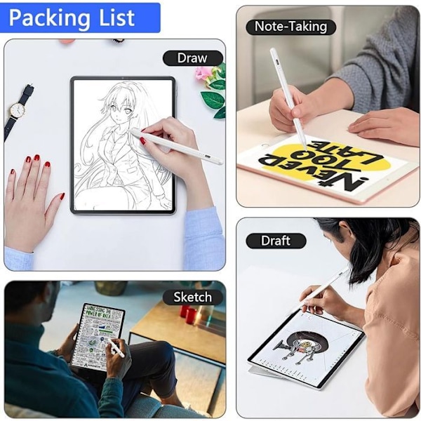Stylus för iPad - Hög Precision - Palmavvisning - Magnetisk Fäste - 2 Utbytes spetsar Vit