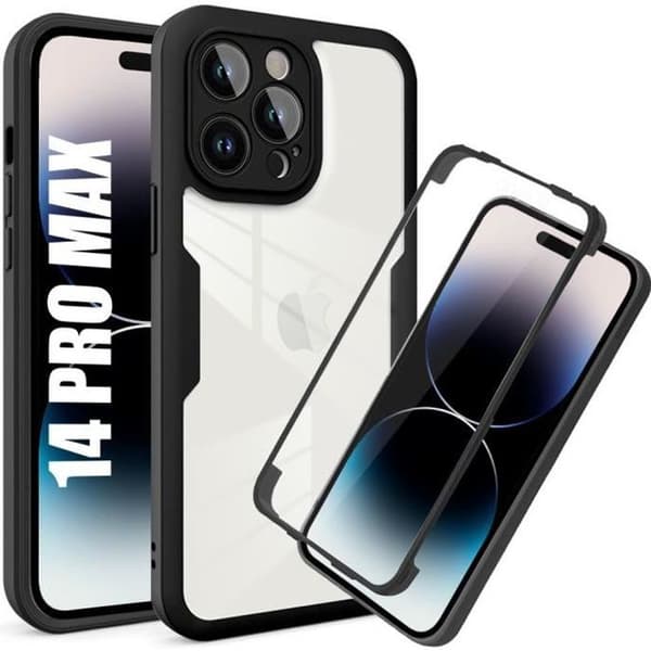 Coque - E.F.CONNECTION - för iPhone 14 Pro Max - 360° skydd - Silikon + PC - Svart Svart