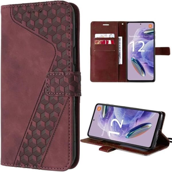 Coque - E.F.Connection - för Redmi Note 12 Pro+ 5G - Prägad PU-läder Röd - Kortfodral - Semi-styv Röd