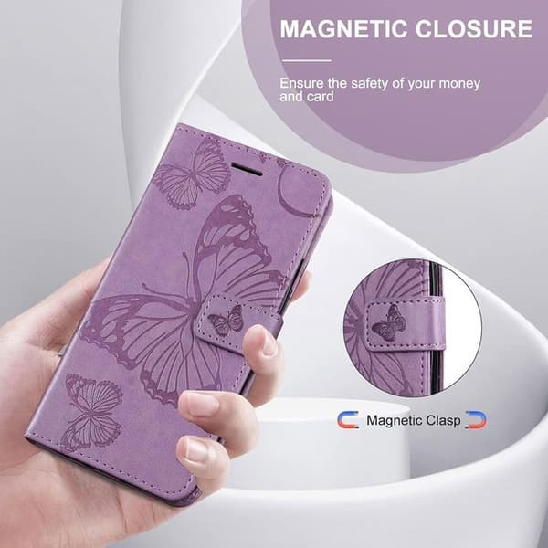Coque - E.F.CONNECTION - För Xiaomi Redmi Note 14 Pro Plus 5G - Lila konstläder - Fjärilsdesign - Stötsäker Lila