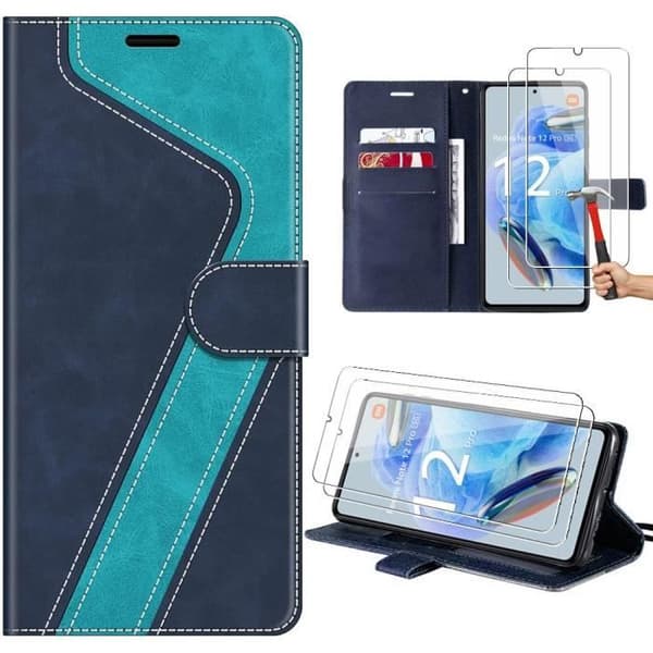 Coque - E.F.CONNECTION - För Xiaomi Redmi Note 12 Pro 5G - Bicolor - PU-läder - Flexibel Marinblå och ljusblå