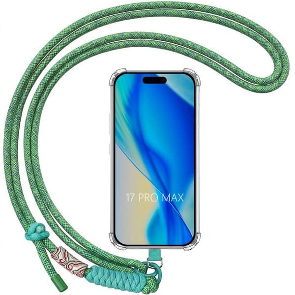 Skal för iPhone 17 Pro Max, Stötsäker Silikon med Avtagbart Snöre Grön Natt Grön Natt, Transparent
