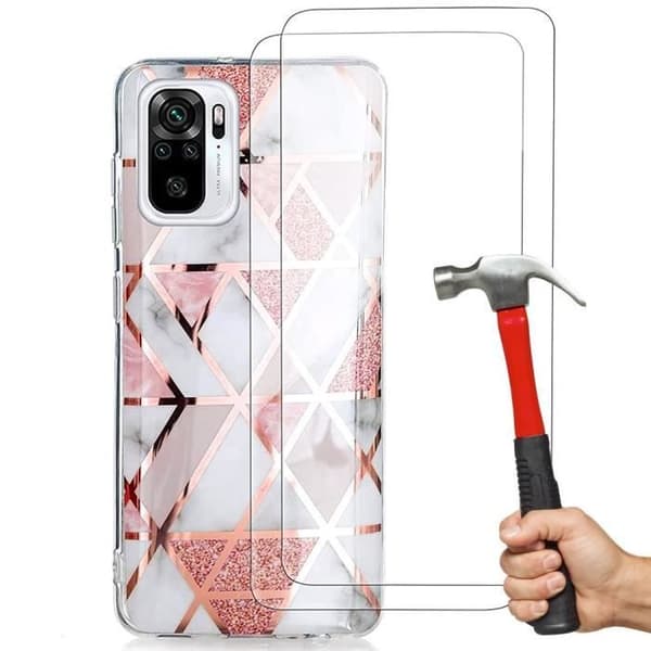 Skyddsfodral - E.F.CONNECTION - Redmi Note 10 4G - Härdat Glas - Flexibelt TPU - Elegant Design Rosa