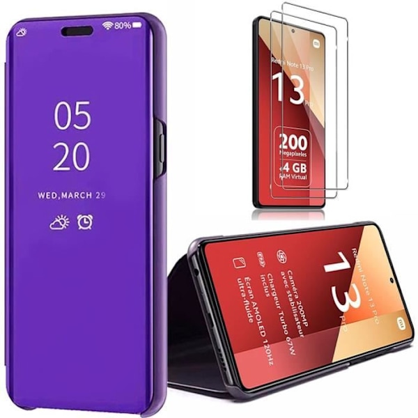 Skydds skal - Xiaomi - Redmi Note 13 Pro 4G - Lila - Smart Case Clear View - Stötbeständig med Ställning Lila