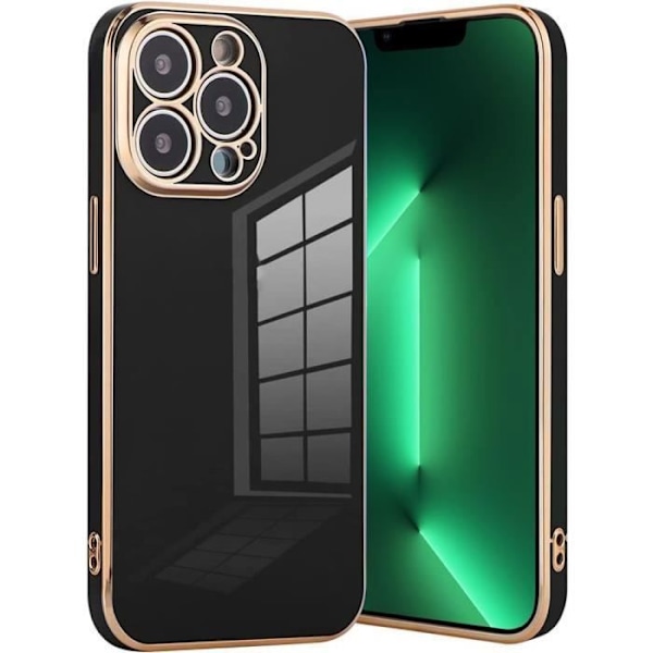 Skyddsskal för iPhone 13 Pro Max - E.F.CONNECTION - Svart - Mjuk - Förhöjd Framsida - Guldkant Svart