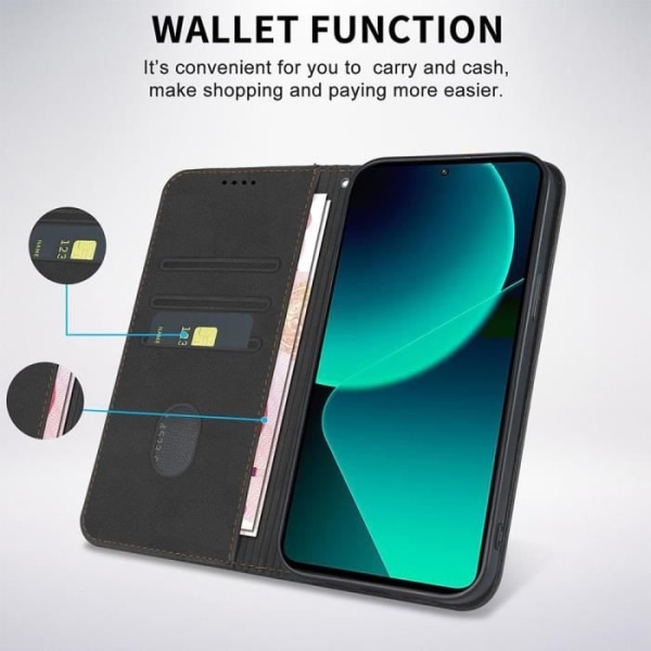Coque - Xiaomi - 13T/13T Pro - PU Læder Sort - Video Støtte - Elegant Svart