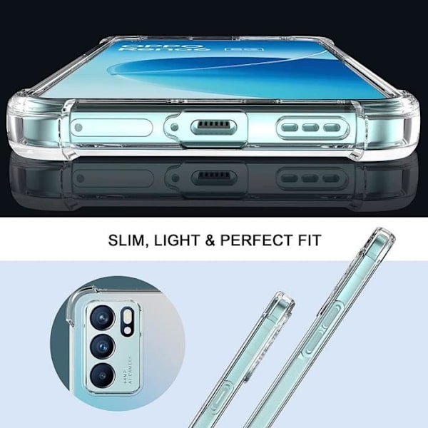 Fodral för OPPO Reno 6 (6,43") Skydd 4 hörn Förstärkt silikon högt motstånd Transparent