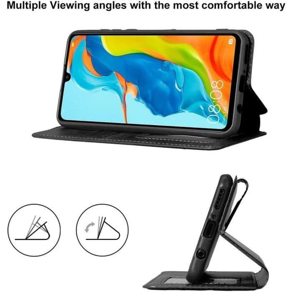 Plånboksfodral - Huawei - P30 Lite - Läderlook - Stötskydd - 3 kortfickor Svart
