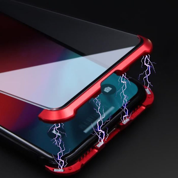 Alisuber Magnetic Case För iPhone X XS Non Bumper Silver Fram + Bak Magnetic Adsorption Case av härdat glasfilm