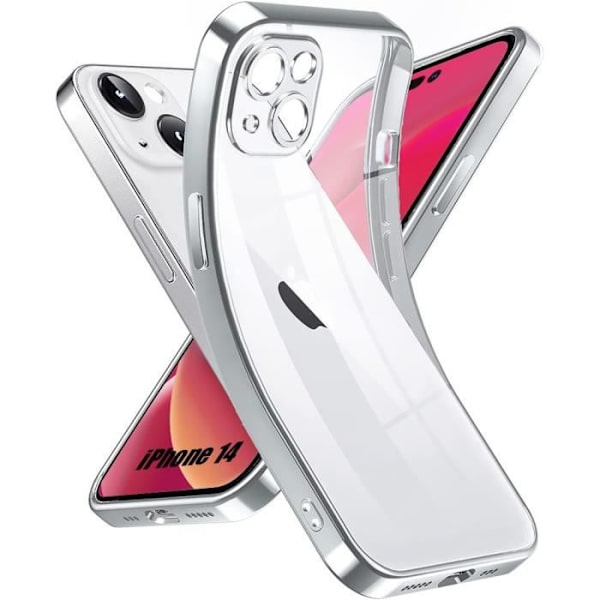 Skyddsskal - E.F.CONNECTION - för iPhone 14 - Transparent Silikon - Silver Kromad Kant - Stötsäker Silver