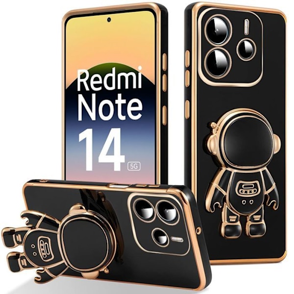 Coque til Xiaomi Redmi Note 14 5G (ikke til 4G), Stødabsorberende Beskyttelse med 3D Astronaut Støtte - Sort Svart