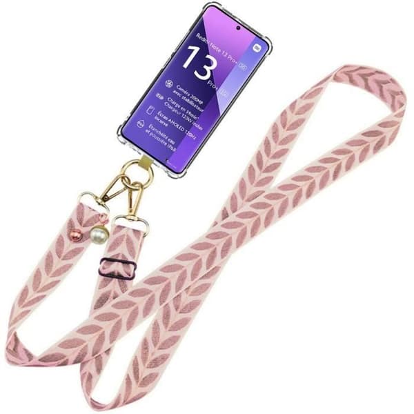 Coque - E.F.CONNECTION - För Xiaomi Redmi Note 13 Pro+ 5G - Anti-Rip - Justerbar Snöre - Transparent Rosa
