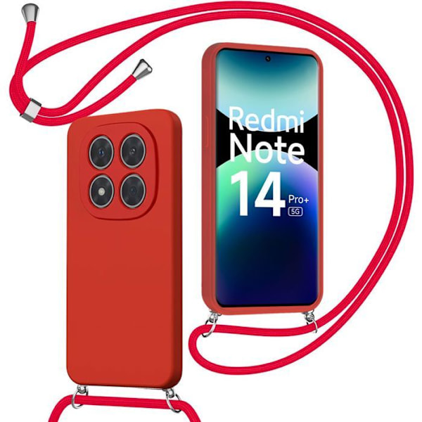 Coque för Xiaomi Redmi Note 14 Pro Plus 5G/Note 14 Pro+ 5G, Stöttålig Silikon med Snöre - Röd Röd