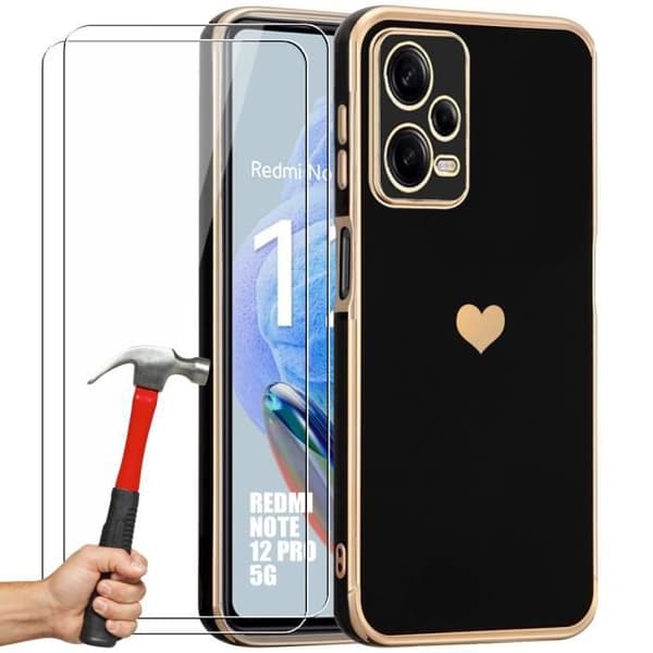 Coque - E.F.CONNECTION - För Xiaomi Redmi Note 12 Pro 5G - Svart - Hjärtmönster - Rep- och stötresistent Svart