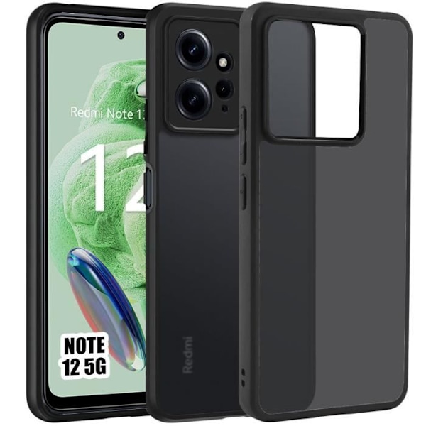 Etui til Xiaomi Redmi Note 12 5G (ikke til 4G) Anti-ridse sort silikone + gennemsigtig hård pc Tilbage Svart