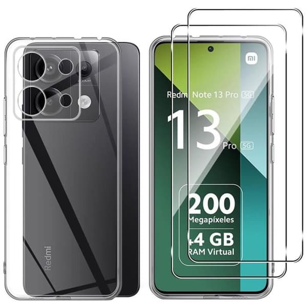 Coque - E.F.CONNECTION - För Xiaomi Redmi Note 13 Pro 5G - Silikon - Transparent - Inkluderar 2 härdade glas. Transparent