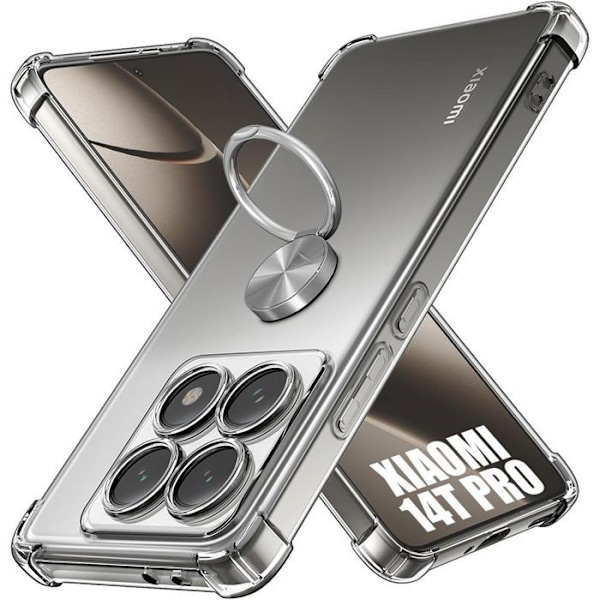 Antishock cover til Xiaomi 14T Pro med roterende sølvring 360 grader Transparent