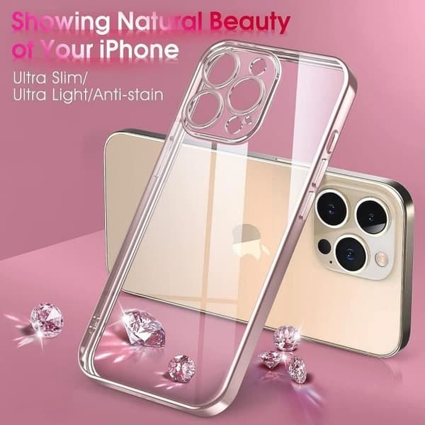 Coque - E.F.CONNECTION - för iPhone 14 Pro - Silikon - Rosa kromad kant - Ultra slim Rosa