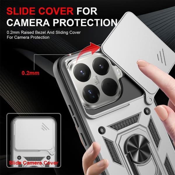 Fodral för Xiaomi 17 Pro, Skydd med Ring och Skjutbart Kameraskydd - Silver Silver