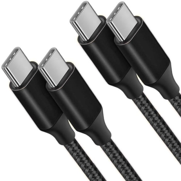 Pakke med 2 USB-C til USB-C-kabel til iPhone 15 Pro Max - 15 Pro - 15 - 15 Plus - Forstærket nylon 1M Sort