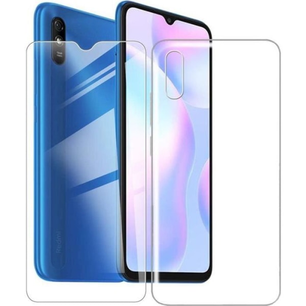 Fodral till Xiaomi Redmi 9A + skärmskyddsfilm i härdat glas - Transparent mjukt silikonfodral till Xiaomi Redmi 9A