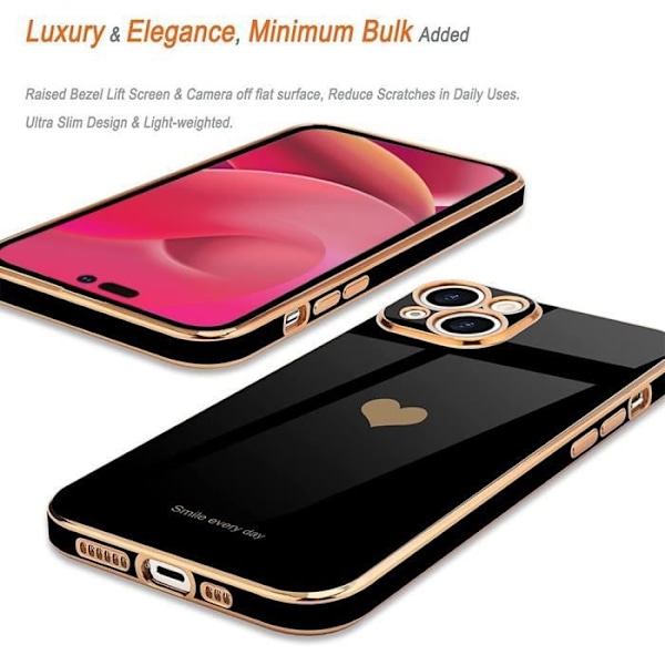 Cover til iPhone 14 Sort hjertemønster + 2 hærdede briller Stødsikker anti-ridse