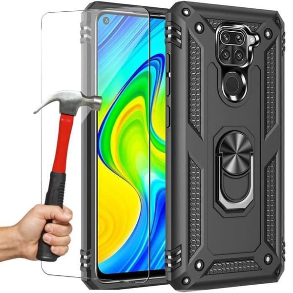 Skyddsskal - E.F.CONNECTION - För Redmi Note 9 - Silikon - Stödring - Svart Svart
