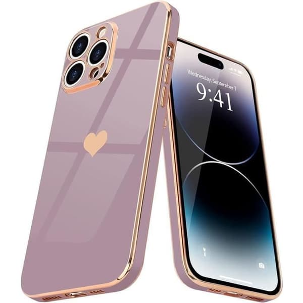 Coque - Coque - för iPhone 14 Pro - Lila - Guldhjärtamönster - Stötskydd Lila