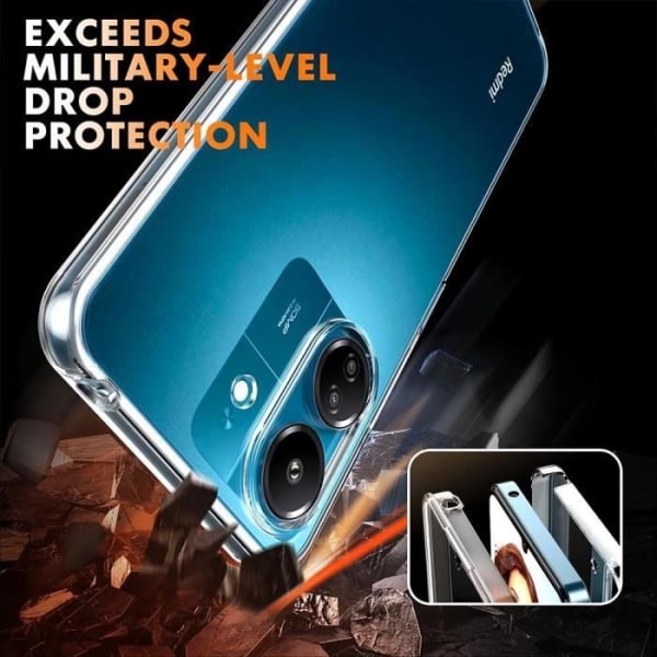 Beskyttelsescover - E.F.CONNECTION - Xiaomi Redmi 13C - Stødabsorberende - Transparent - Semi-hård Transparent