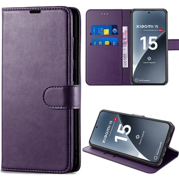 Coque för Xiaomi 15, Skydd Flik Anti-Rip Anti-Chock Syntetiskt Läder Mörklila Mörklila