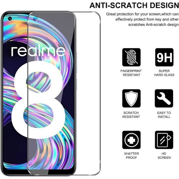 Härdat glas för realme 8 4G-paket med 3 anti-scratch transparenta filmer Transparent